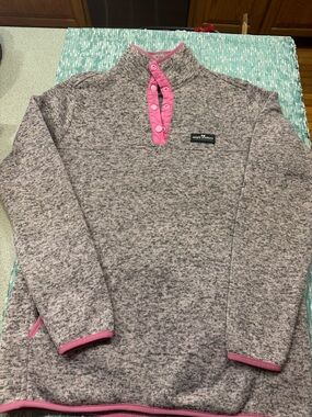 Simply Southern Heathered Gray Pullover with Pink Trim Size large